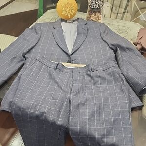 Banana Republic Mens Tailored Slim Fit Navy Wool Blend Check Suit Like New 42 R